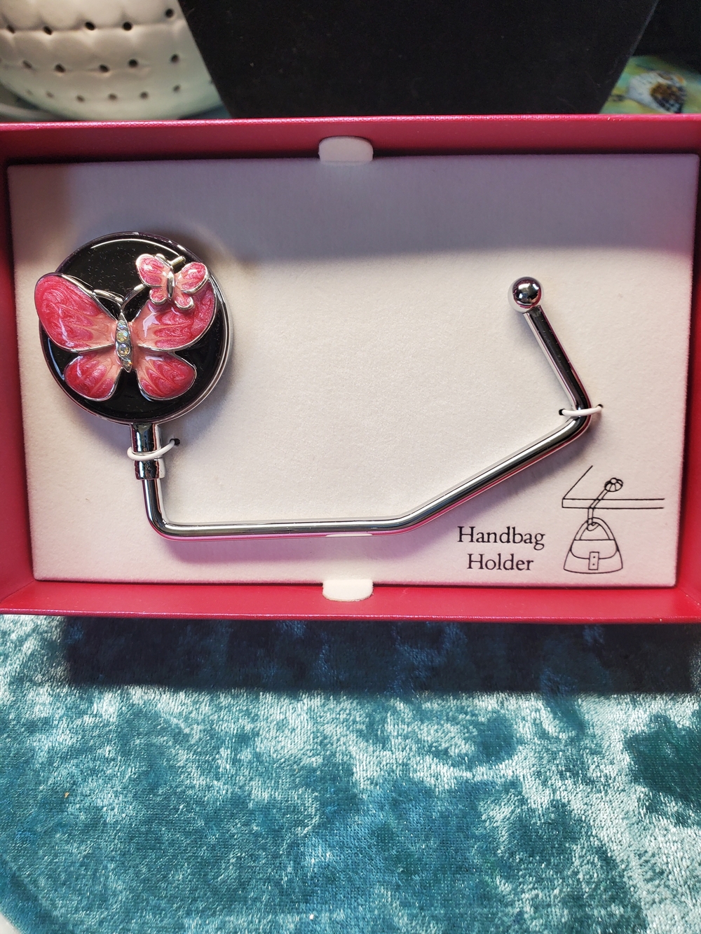 Macy's Pink Butterfly Handbag Holder with Chrome Finish